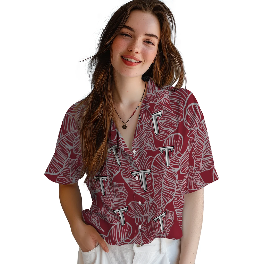 Troy Trojans Hawaiian Shirt - Leaf Outline troy trojans leaf outline red hawaiian shirts latest model