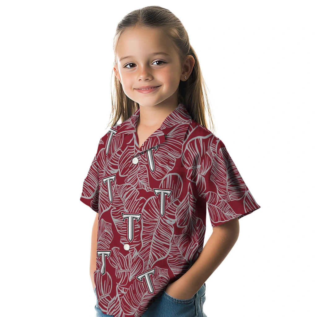 Troy Trojans Hawaiian Shirt - Leaf Outline troy trojans leaf outline red hawaiian shirts premium grade