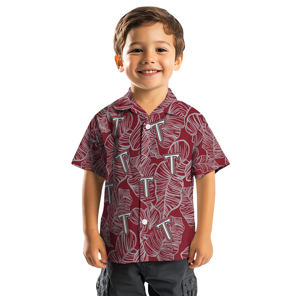 Troy Trojans Hawaiian Shirt - Leaf Outline troy trojans leaf outline red hawaiian shirts top rated