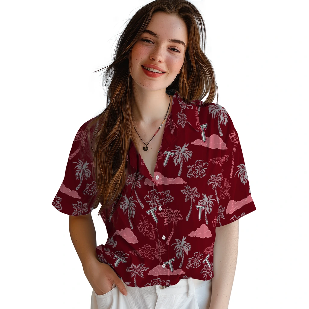 Troy Trojans Hawaiian Shirt - Palm And Clouds troy trojans palm and clouds red hawaiian shirts latest model