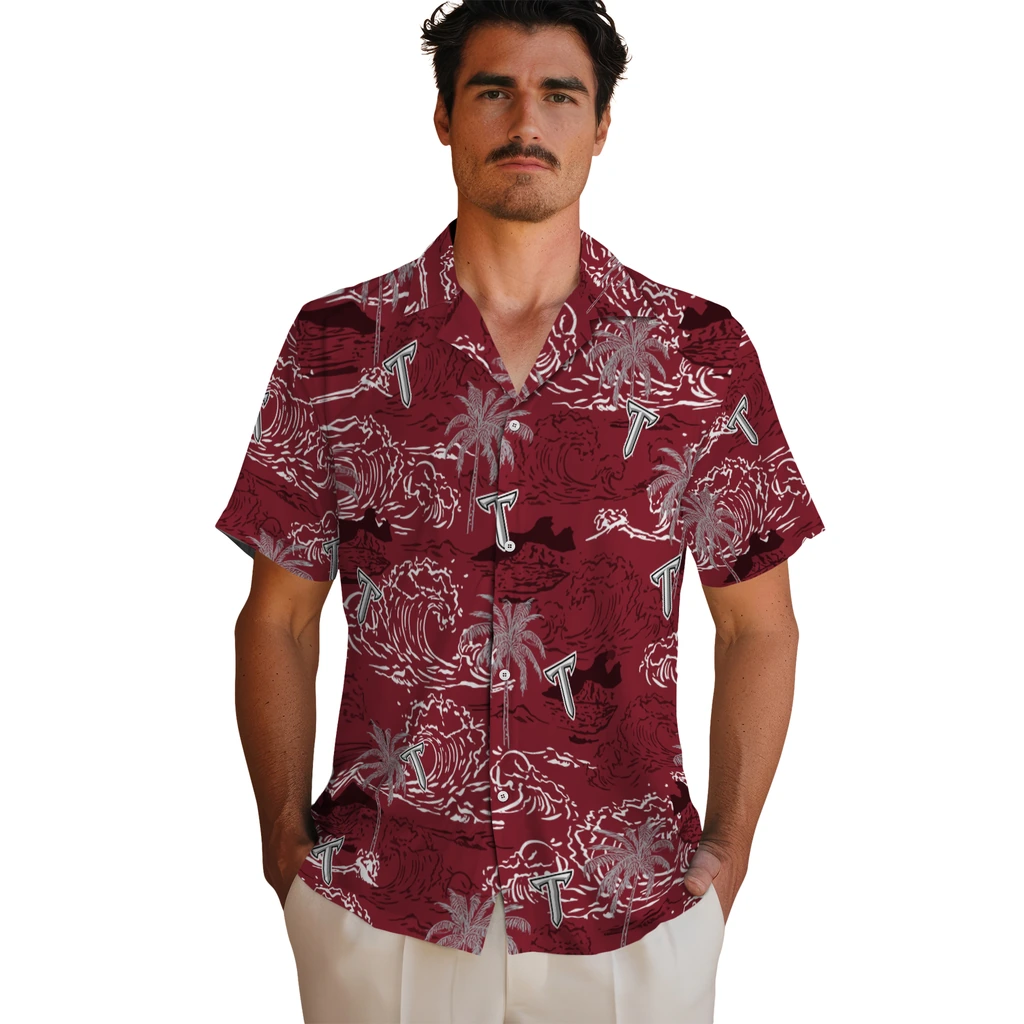 Troy Trojans Hawaiian Shirt - Wave Palm troy trojans wave palm red hawaiian shirts fashion forward
