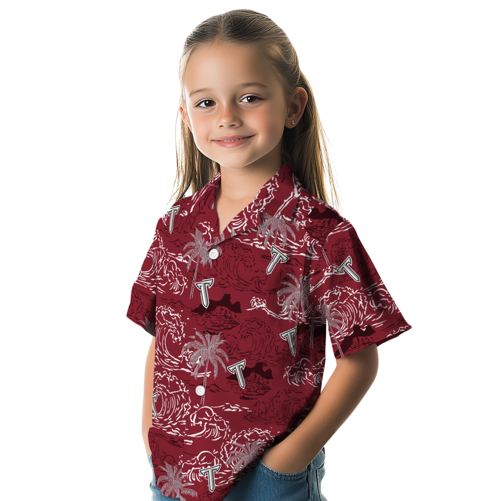 Troy Trojans Hawaiian Shirt - Wave Palm troy trojans wave palm red hawaiian shirts premium grade