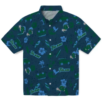 tulane green wave beach vibe navy hawaiian shirts best selling
