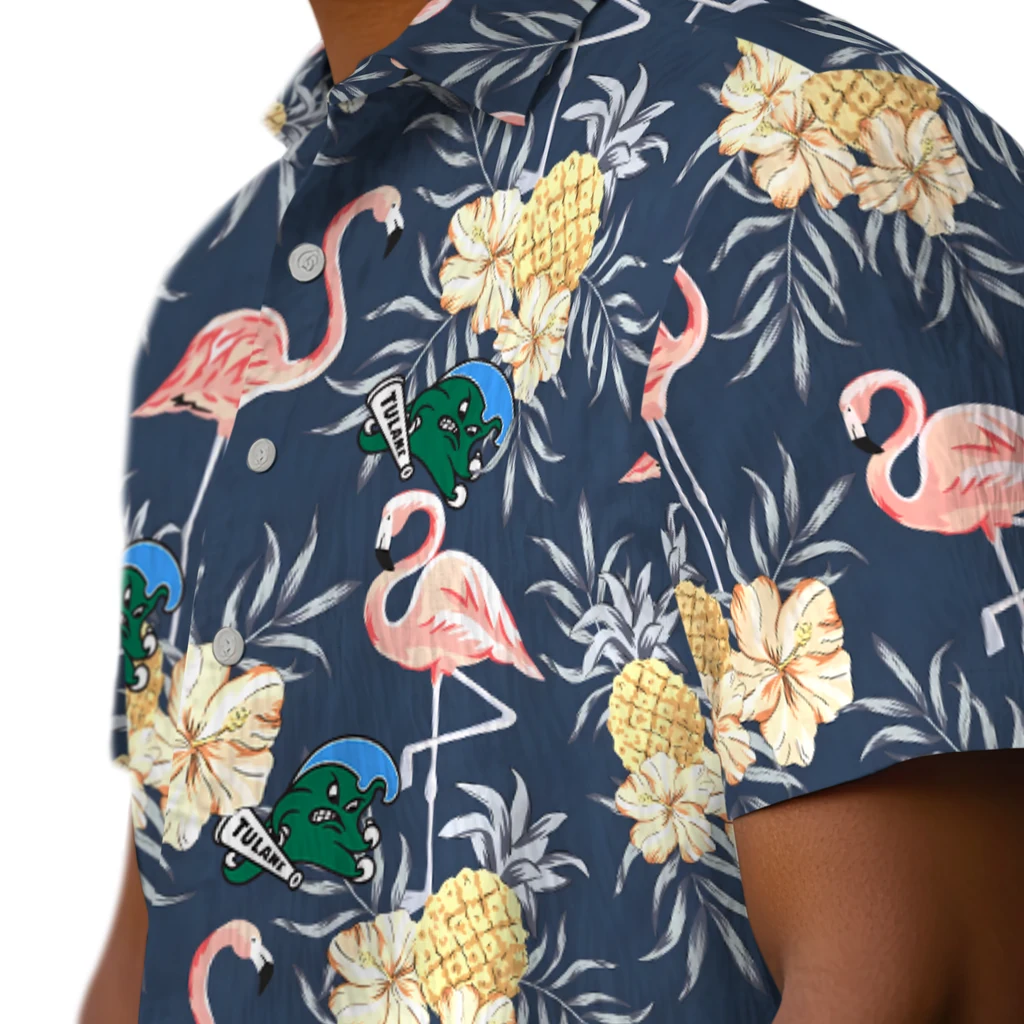 Tulane Green Wave Hawaiian Shirt - Flamingo Hibiscus tulane green wave flamingo hibiscus navy hawaiian shirts trendy