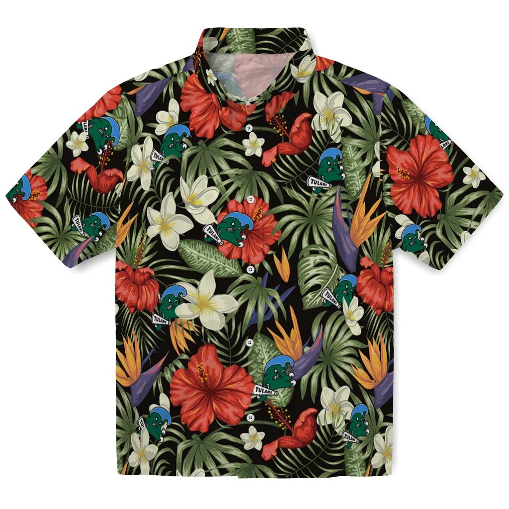 Tulane Green Wave Hawaiian Shirt - Hawaii Floral Hibiscus tulane green wave hibiscus bird hawaiian shirts best selling
