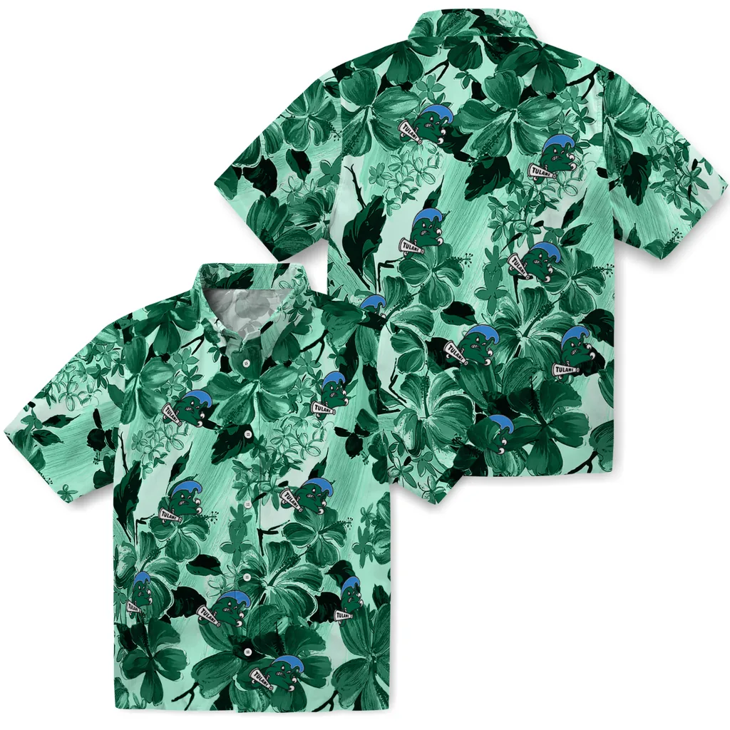 Tulane Green Wave Hawaiian Shirt - Hibiscus Arrangement tulane green wave hibiscus arrangement green hawaiian shirts high quality