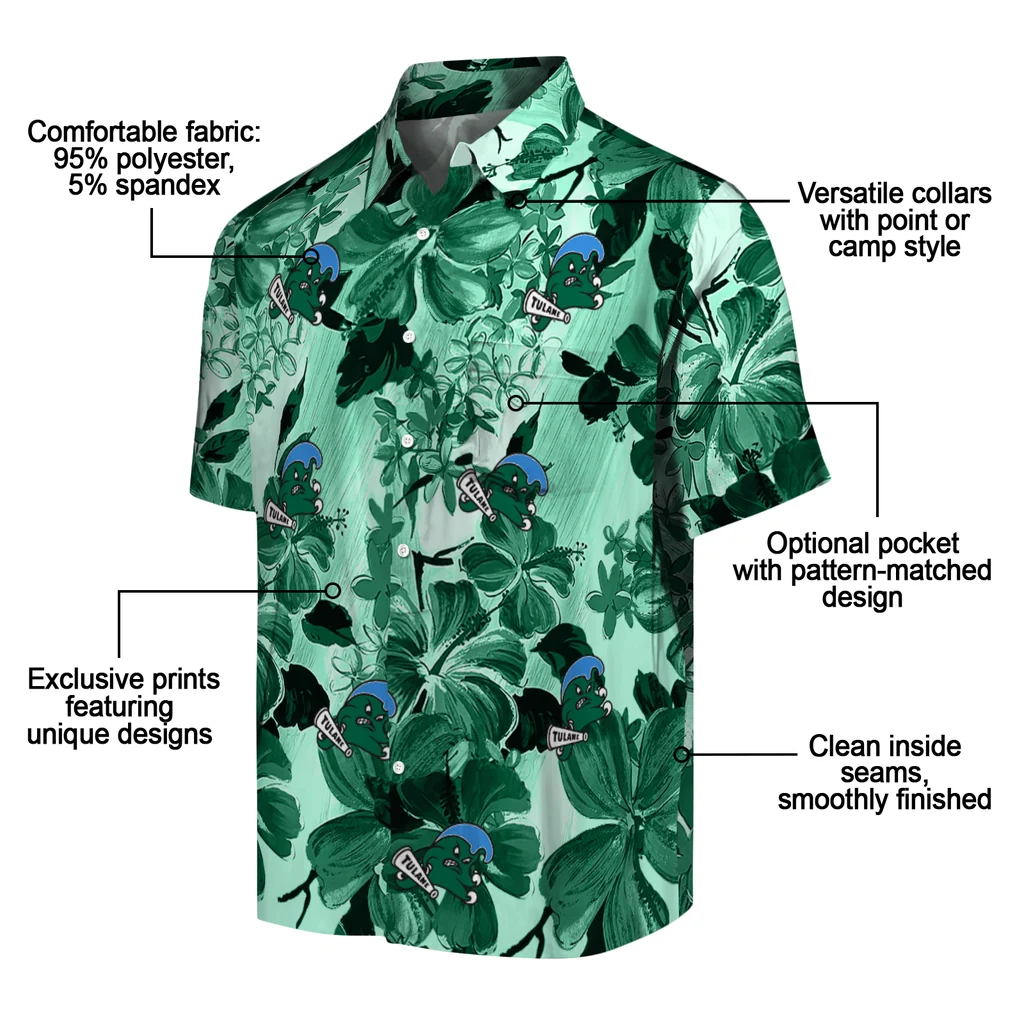 Tulane Green Wave Hawaiian Shirt - Hibiscus Arrangement tulane green wave hibiscus arrangement green hawaiian shirts new arrival