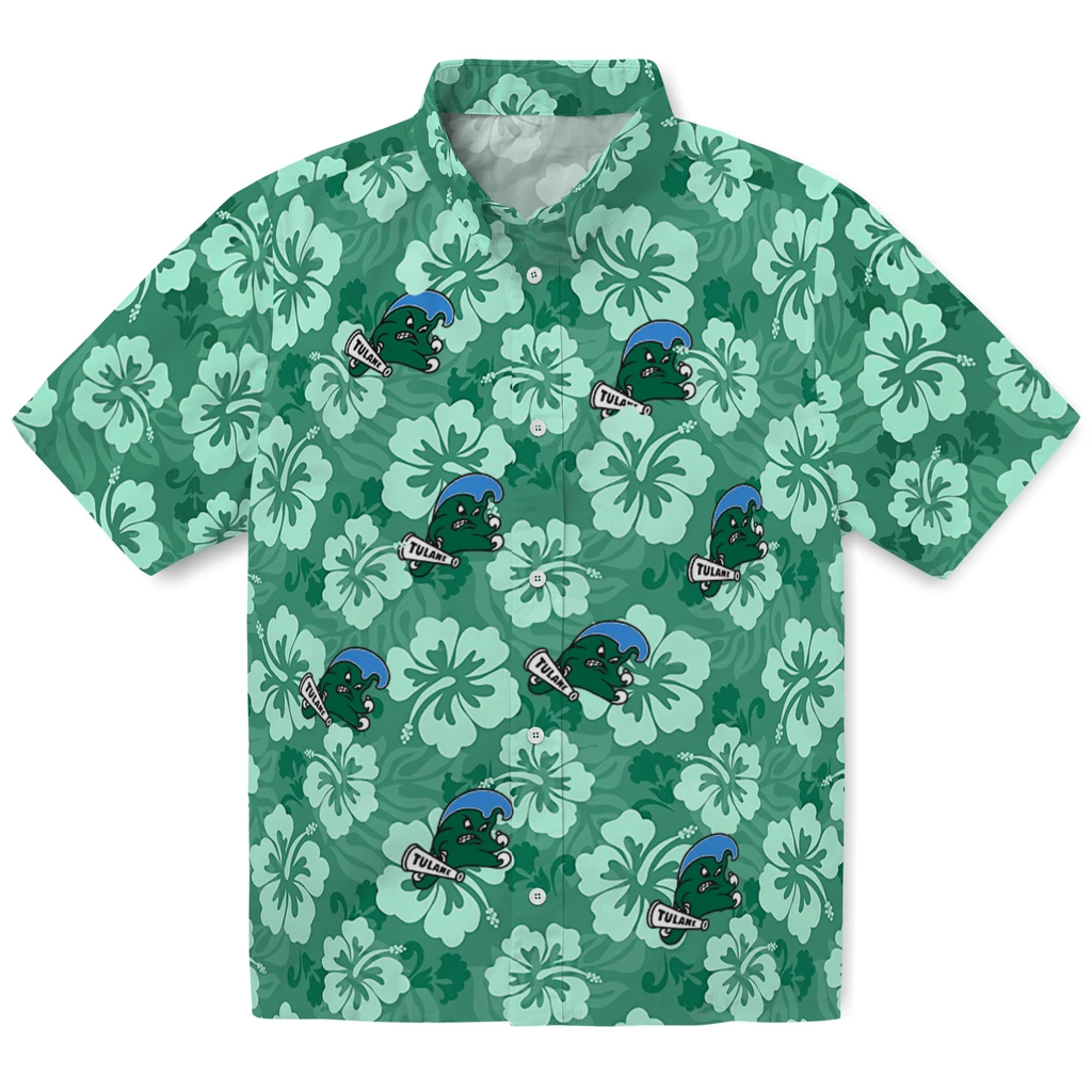 Tulane Green Wave Hawaiian Shirt - Hibiscus Cluster tulane green wave hibiscus cluster green hawaiian shirts best selling
