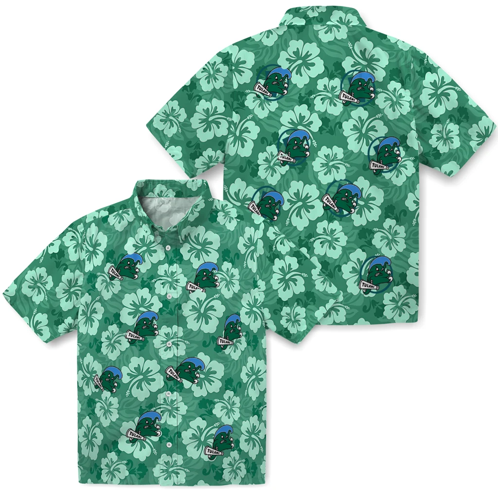 Tulane Green Wave Hawaiian Shirt - Hibiscus Cluster tulane green wave hibiscus cluster green hawaiian shirts high quality