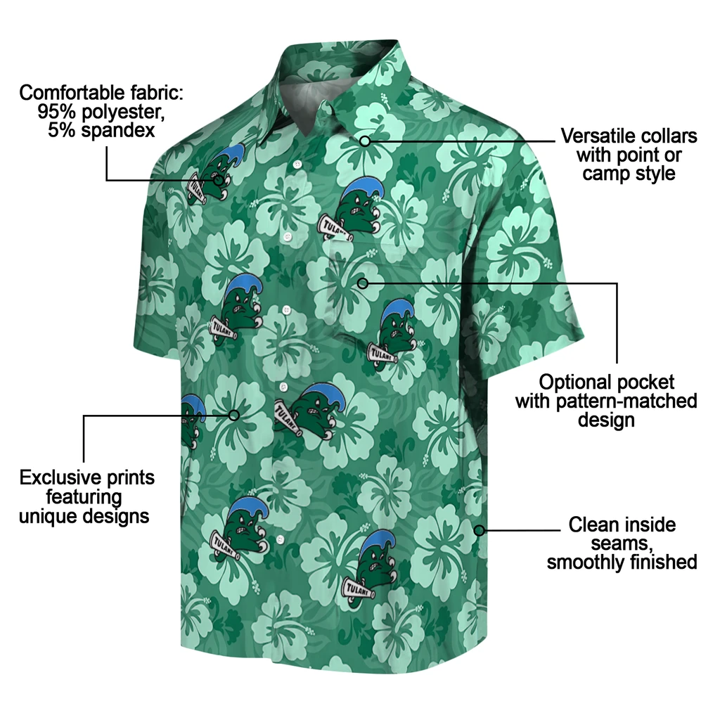 Tulane Green Wave Hawaiian Shirt - Hibiscus Cluster tulane green wave hibiscus cluster green hawaiian shirts new arrival