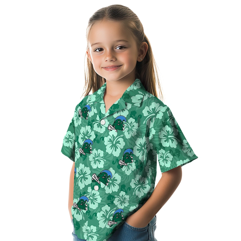 Tulane Green Wave Hawaiian Shirt - Hibiscus Cluster tulane green wave hibiscus cluster green hawaiian shirts premium grade