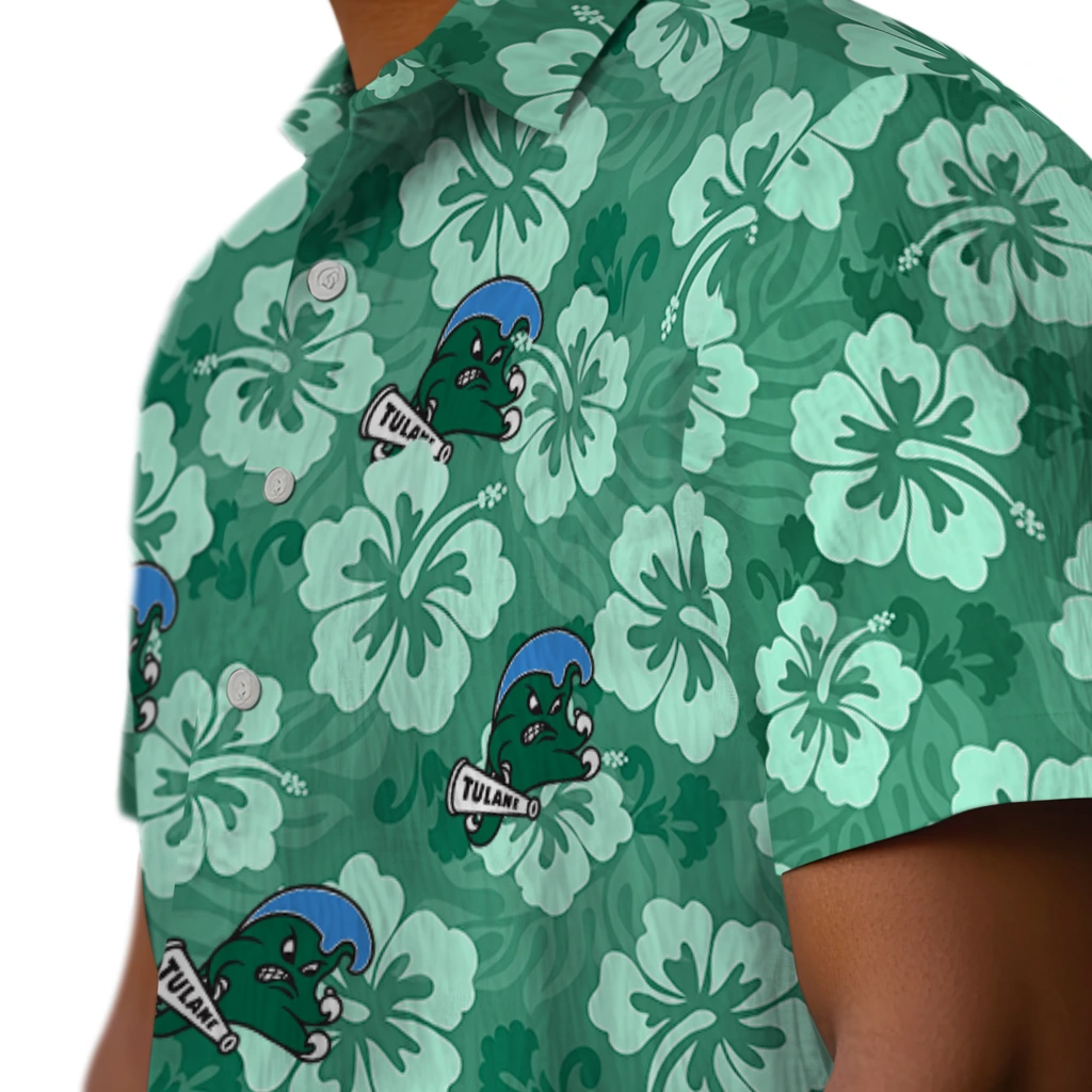 Tulane Green Wave Hawaiian Shirt - Hibiscus Cluster tulane green wave hibiscus cluster green hawaiian shirts trendy