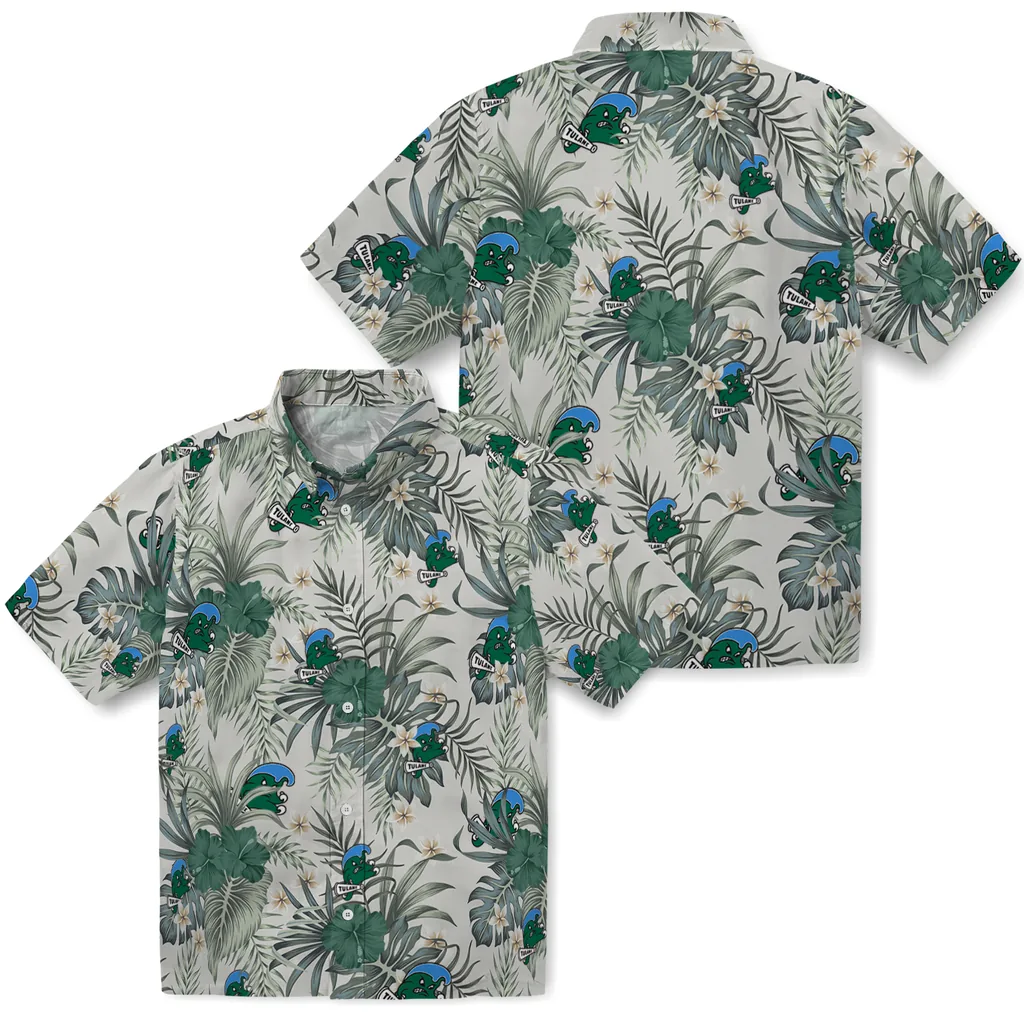 Tulane Green Wave Hawaiian Shirt - Hibiscus Designs tulane green wave hibiscus designs beige hawaiian shirts high quality