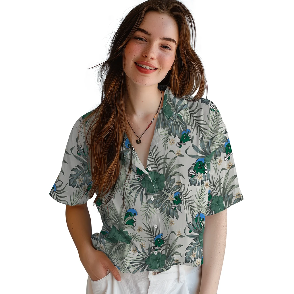 Tulane Green Wave Hawaiian Shirt - Hibiscus Designs tulane green wave hibiscus designs beige hawaiian shirts latest model