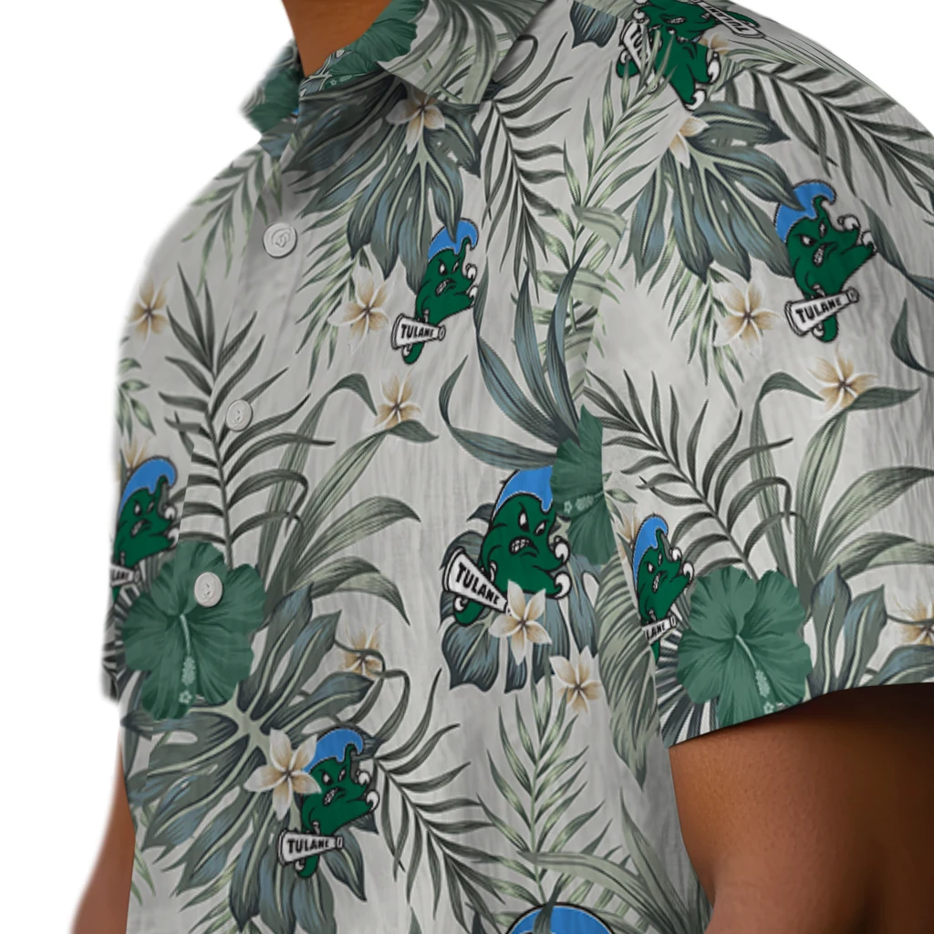 Tulane Green Wave Hawaiian Shirt - Hibiscus Designs tulane green wave hibiscus designs beige hawaiian shirts trendy