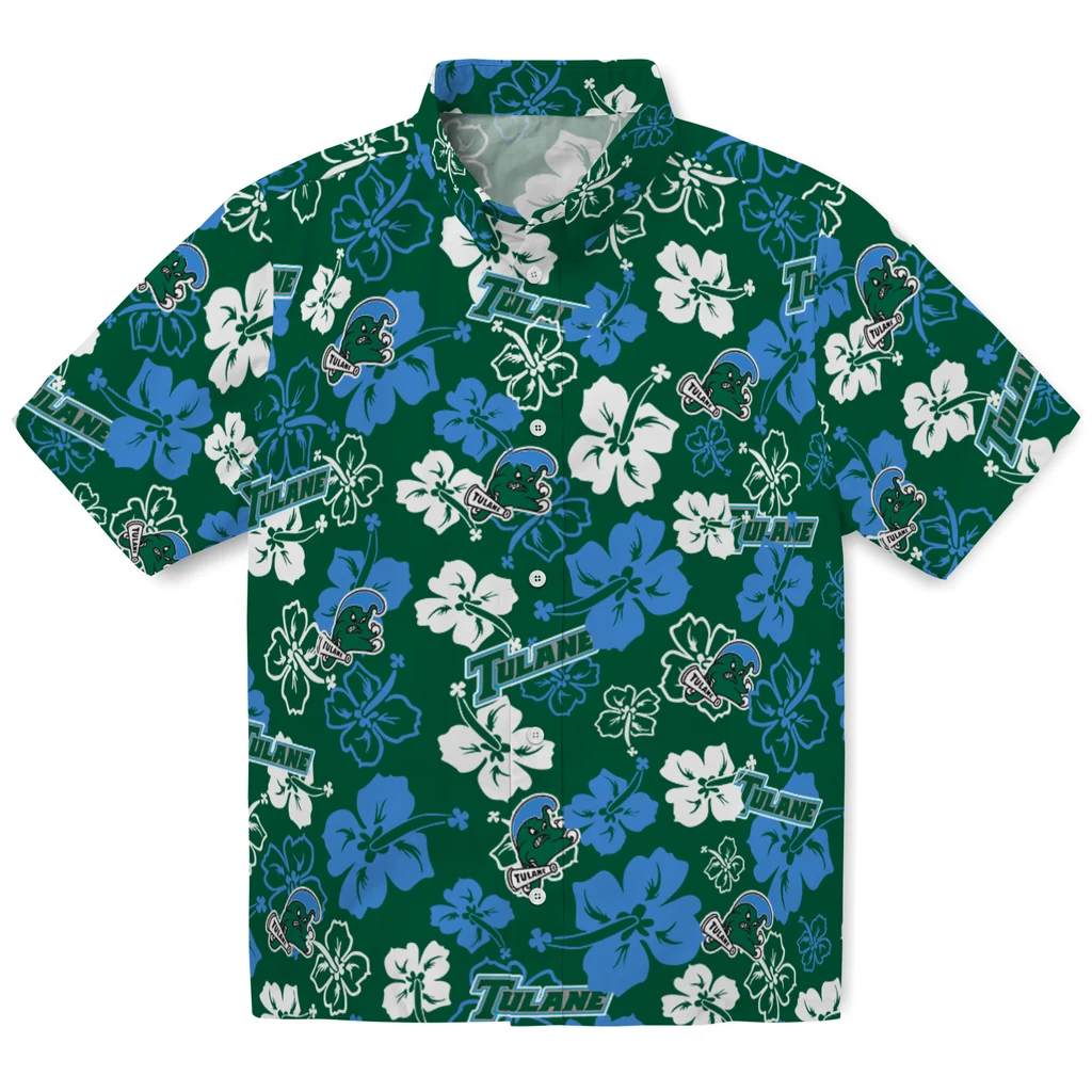 Tulane Green Wave Hawaiian Shirt - Hibiscus Flower Design tulane green wave hibiscus bloom green hawaiian shirts best selling