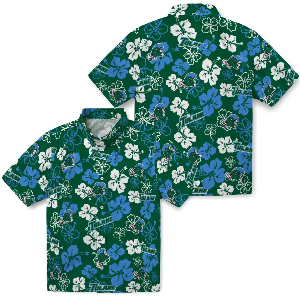 Tulane Green Wave Hawaiian Shirt - Hibiscus Flower Design tulane green wave hibiscus bloom green hawaiian shirts high quality