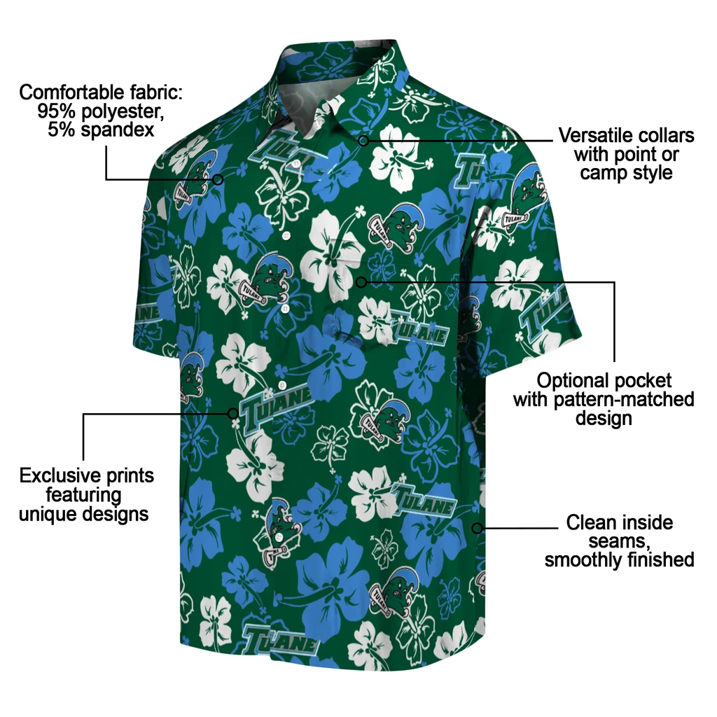 Tulane Green Wave Hawaiian Shirt - Hibiscus Flower Design tulane green wave hibiscus bloom green hawaiian shirts new arrival