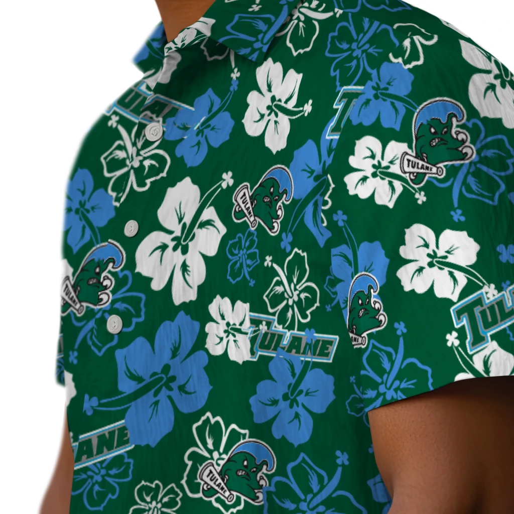 Tulane Green Wave Hawaiian Shirt - Hibiscus Flower Design tulane green wave hibiscus bloom green hawaiian shirts trendy