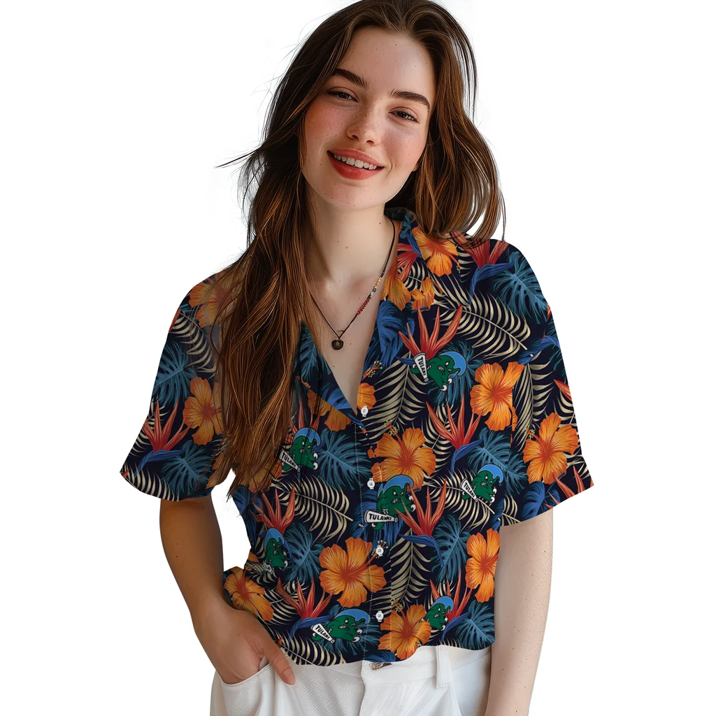 Tulane Green Wave Hawaiian Shirt - Hibiscus Foliage tulane green wave hibiscus foliage hawaiian shirts latest model