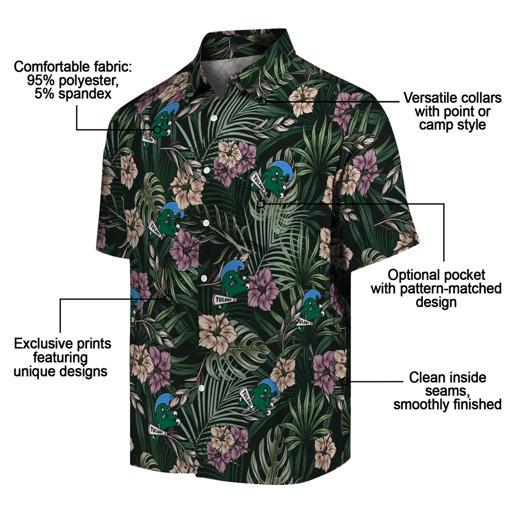 Tulane Green Wave Hawaiian Shirt - Hibiscus Leaves Pattern tulane green wave hibiscus leaves pattern green hawaiian shirts new arrival