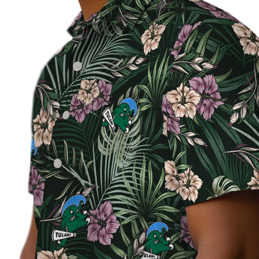 Tulane Green Wave Hawaiian Shirt - Hibiscus Leaves Pattern tulane green wave hibiscus leaves pattern green hawaiian shirts trendy