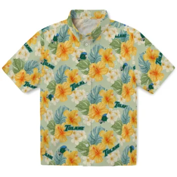 tulane green wave hibiscus mood pale lime yellow hawaiian shirts best selling
