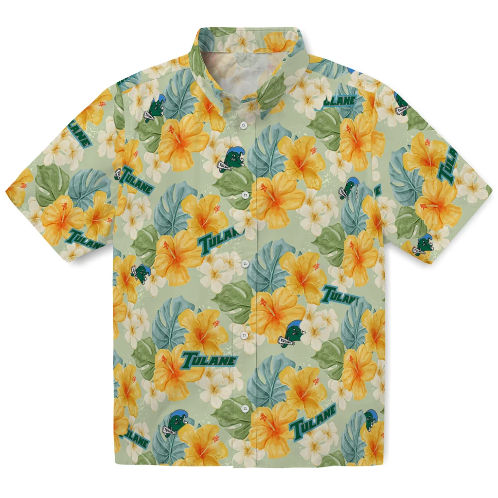 Tulane Green Wave Hawaiian Shirt - Hibiscus Mood tulane green wave hibiscus mood pale lime yellow hawaiian shirts best selling
