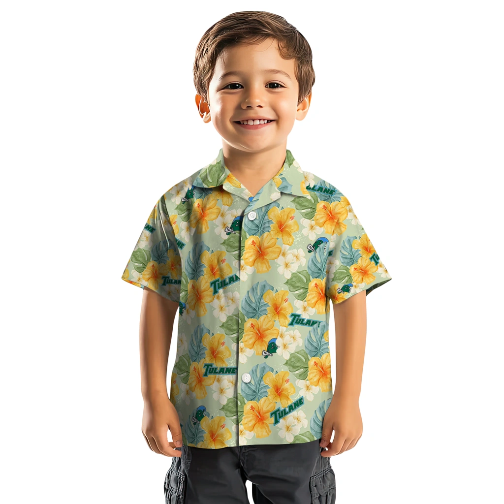 Tulane Green Wave Hawaiian Shirt - Hibiscus Mood tulane green wave hibiscus mood pale lime yellow hawaiian shirts top rated