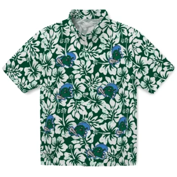 tulane green wave hibiscus motif green white hawaiian shirts best selling