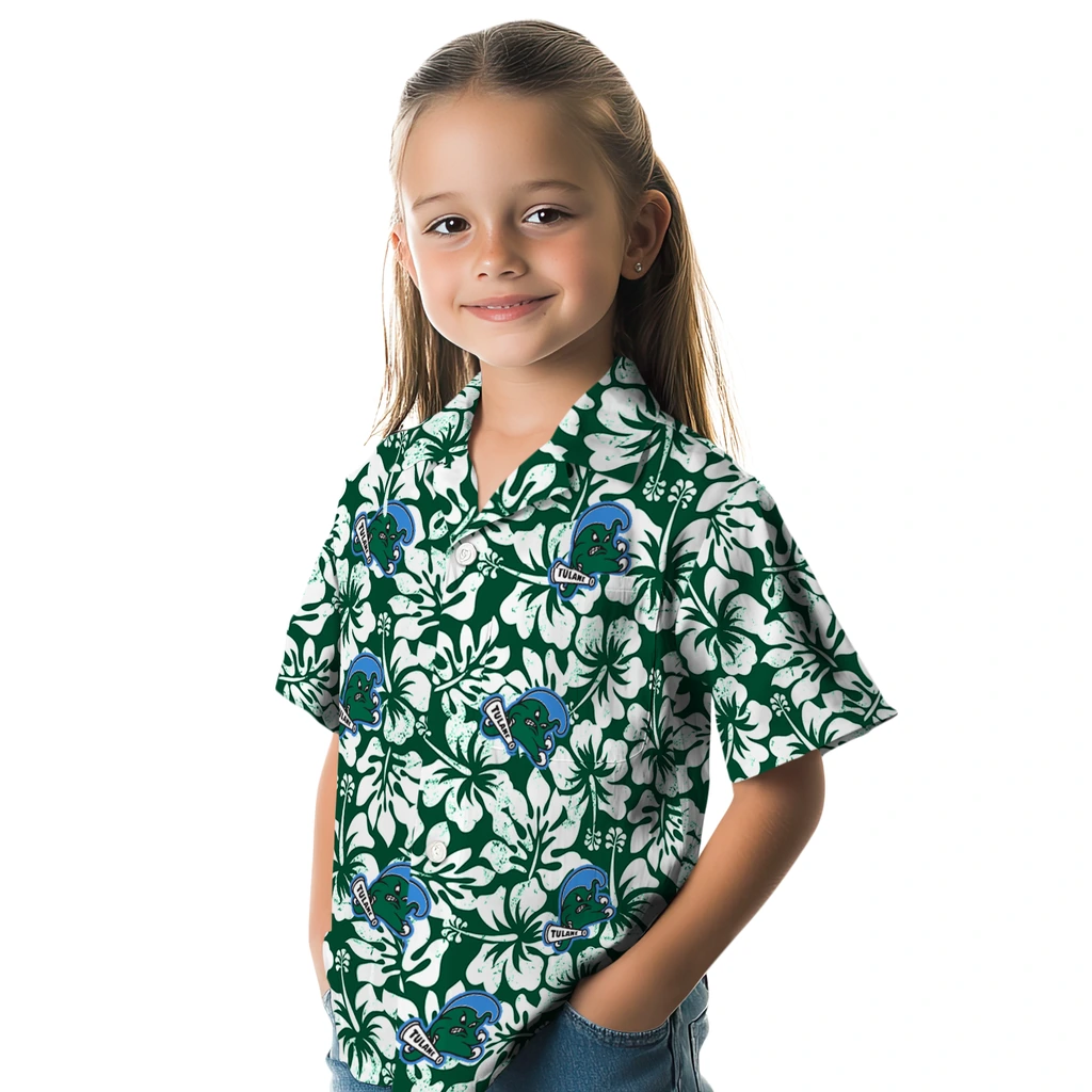 Tulane Green Wave Hawaiian Shirt - Hibiscus Motif tulane green wave hibiscus motif green white hawaiian shirts premium grade