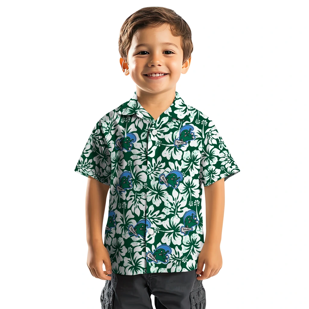 Tulane Green Wave Hawaiian Shirt - Hibiscus Motif tulane green wave hibiscus motif green white hawaiian shirts top rated