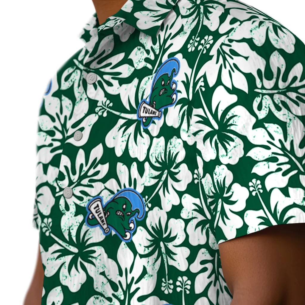 Tulane Green Wave Hawaiian Shirt - Hibiscus Motif tulane green wave hibiscus motif green white hawaiian shirts trendy