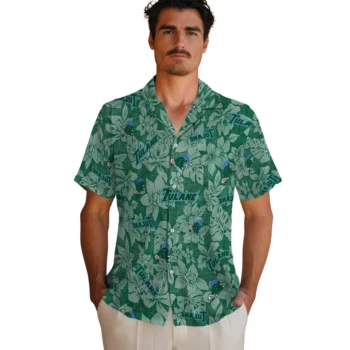 tulane green wave hibiscus oasis green hawaiian shirts fashion forward