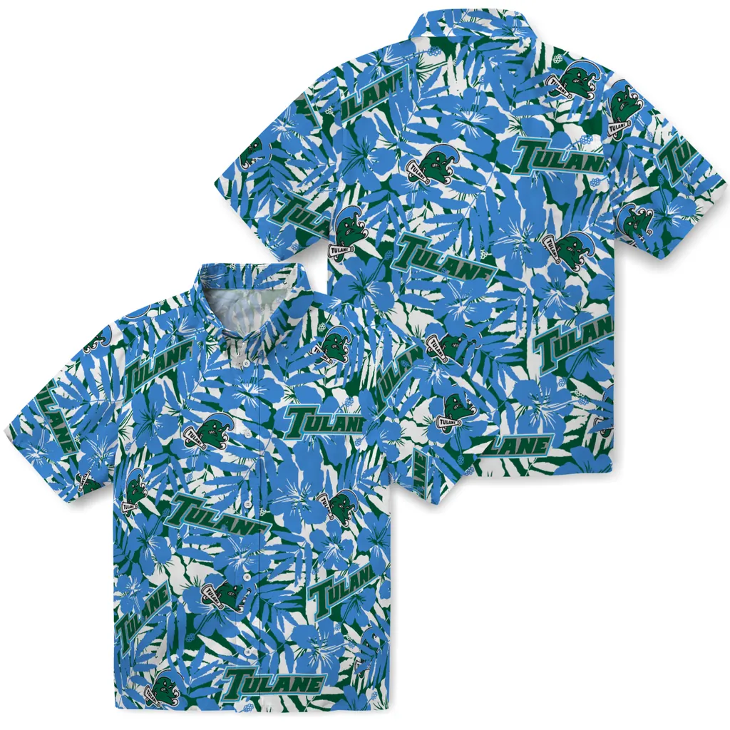 Tulane Green Wave Hawaiian Shirt - Hibiscus Overlay tulane green wave hibiscus overlay hawaiian shirts high quality