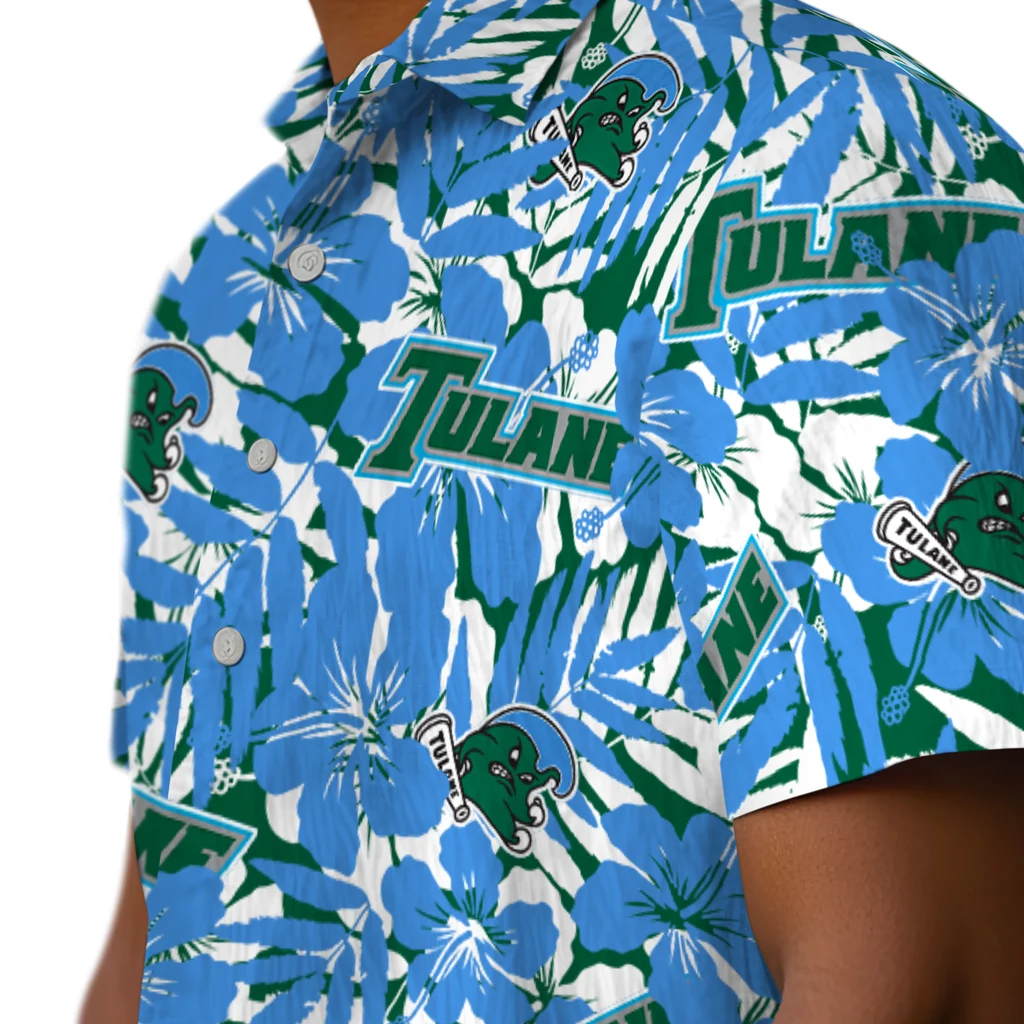 Tulane Green Wave Hawaiian Shirt - Hibiscus Overlay tulane green wave hibiscus overlay hawaiian shirts trendy