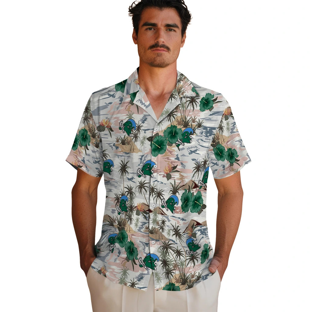 Tulane Green Wave Hawaiian Shirt - Hibiscus Seaside tulane green wave hibiscus seaside white hawaiian shirts fashion forward