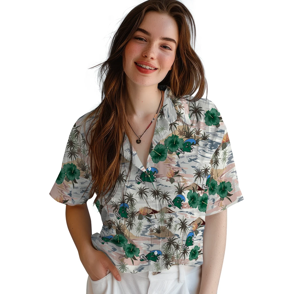 Tulane Green Wave Hawaiian Shirt - Hibiscus Seaside tulane green wave hibiscus seaside white hawaiian shirts latest model
