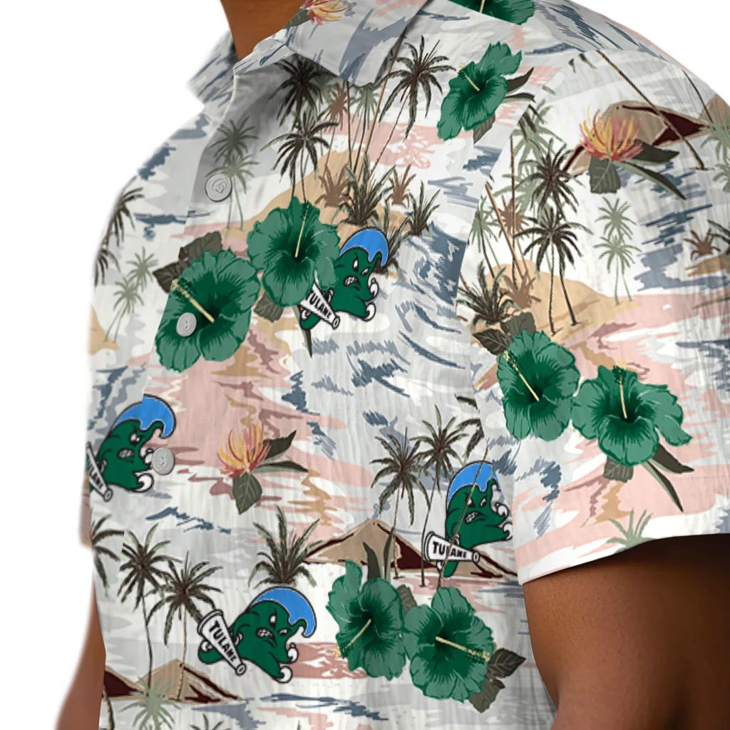 Tulane Green Wave Hawaiian Shirt - Hibiscus Seaside tulane green wave hibiscus seaside white hawaiian shirts trendy