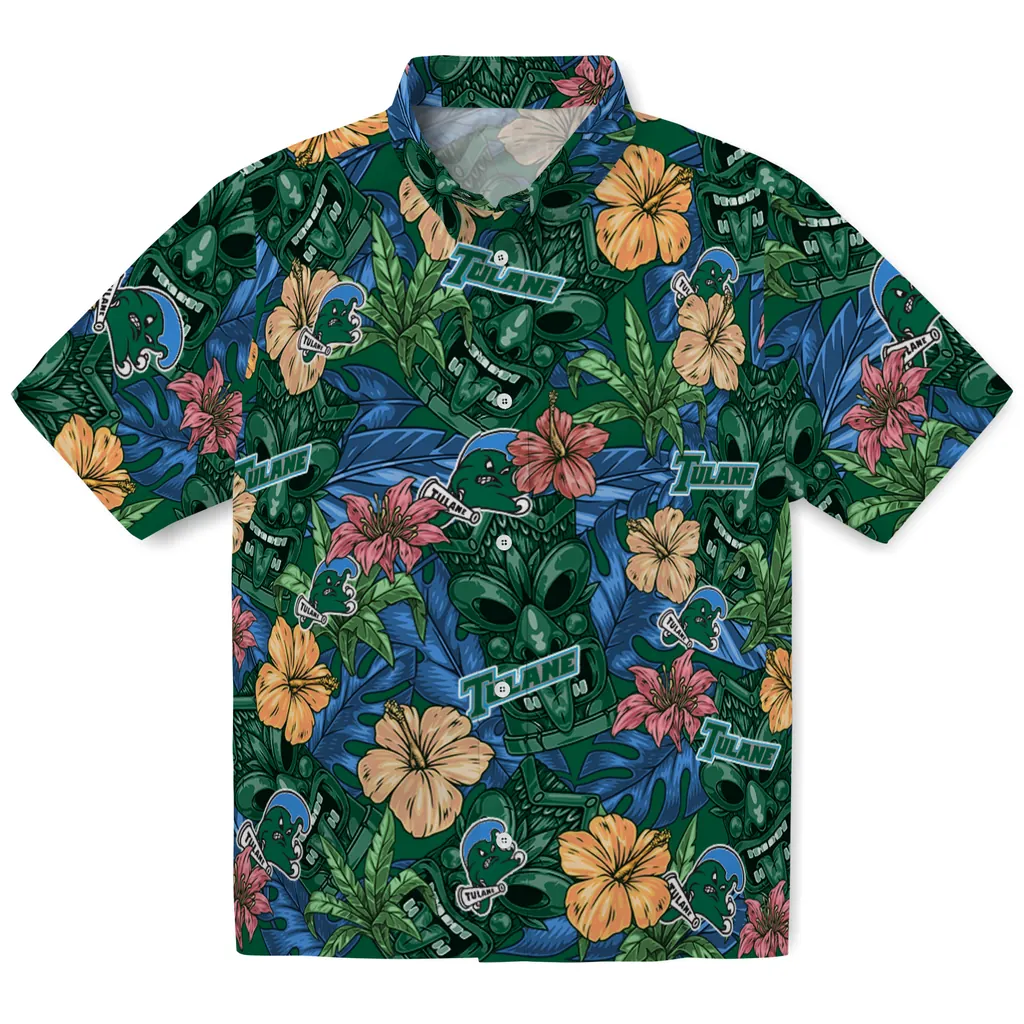 Tulane Green Wave Hawaiian Shirt - Hibiscus Tiki Jungle tulane green wave tiki jungle green hawaiian shirts best selling
