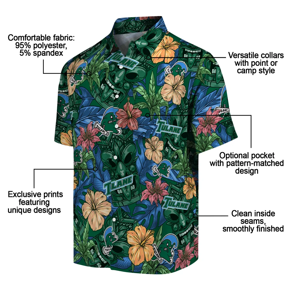 Tulane Green Wave Hawaiian Shirt - Hibiscus Tiki Jungle tulane green wave tiki jungle green hawaiian shirts new arrival