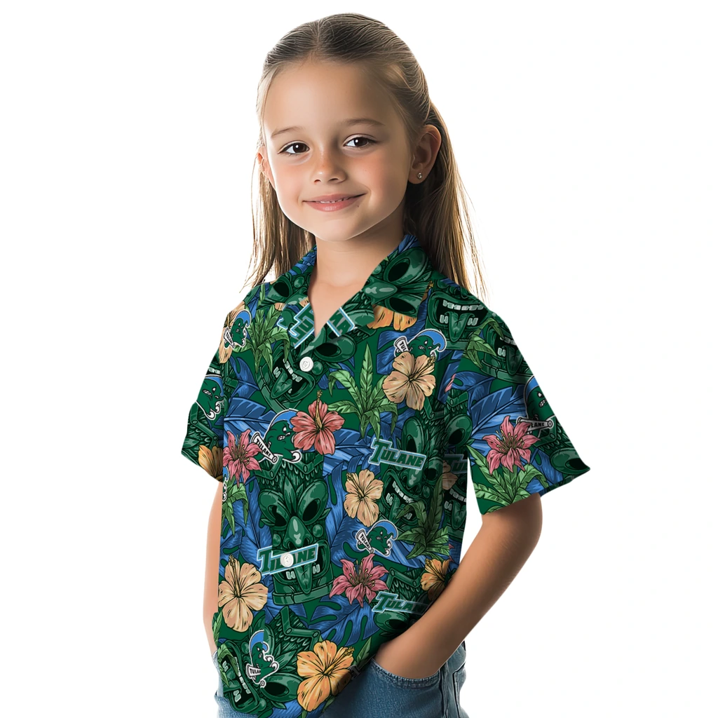 Tulane Green Wave Hawaiian Shirt - Hibiscus Tiki Jungle tulane green wave tiki jungle green hawaiian shirts premium grade