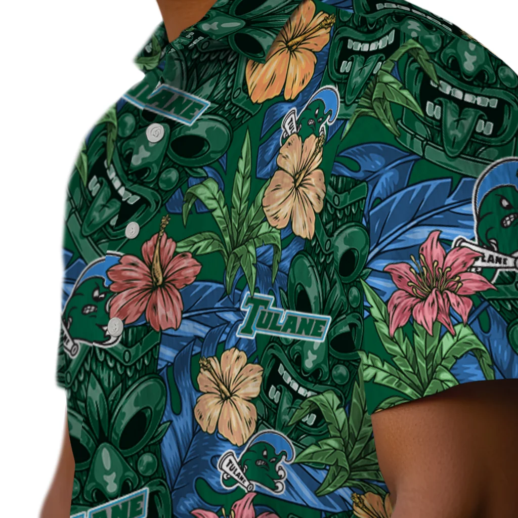 Tulane Green Wave Hawaiian Shirt - Hibiscus Tiki Jungle tulane green wave tiki jungle green hawaiian shirts trendy