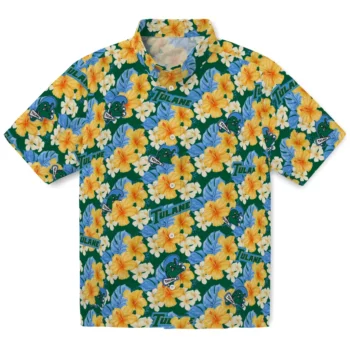 tulane green wave hibiscus tropics green yellow hawaiian shirts best selling