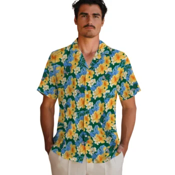 tulane green wave hibiscus tropics green yellow hawaiian shirts fashion forward