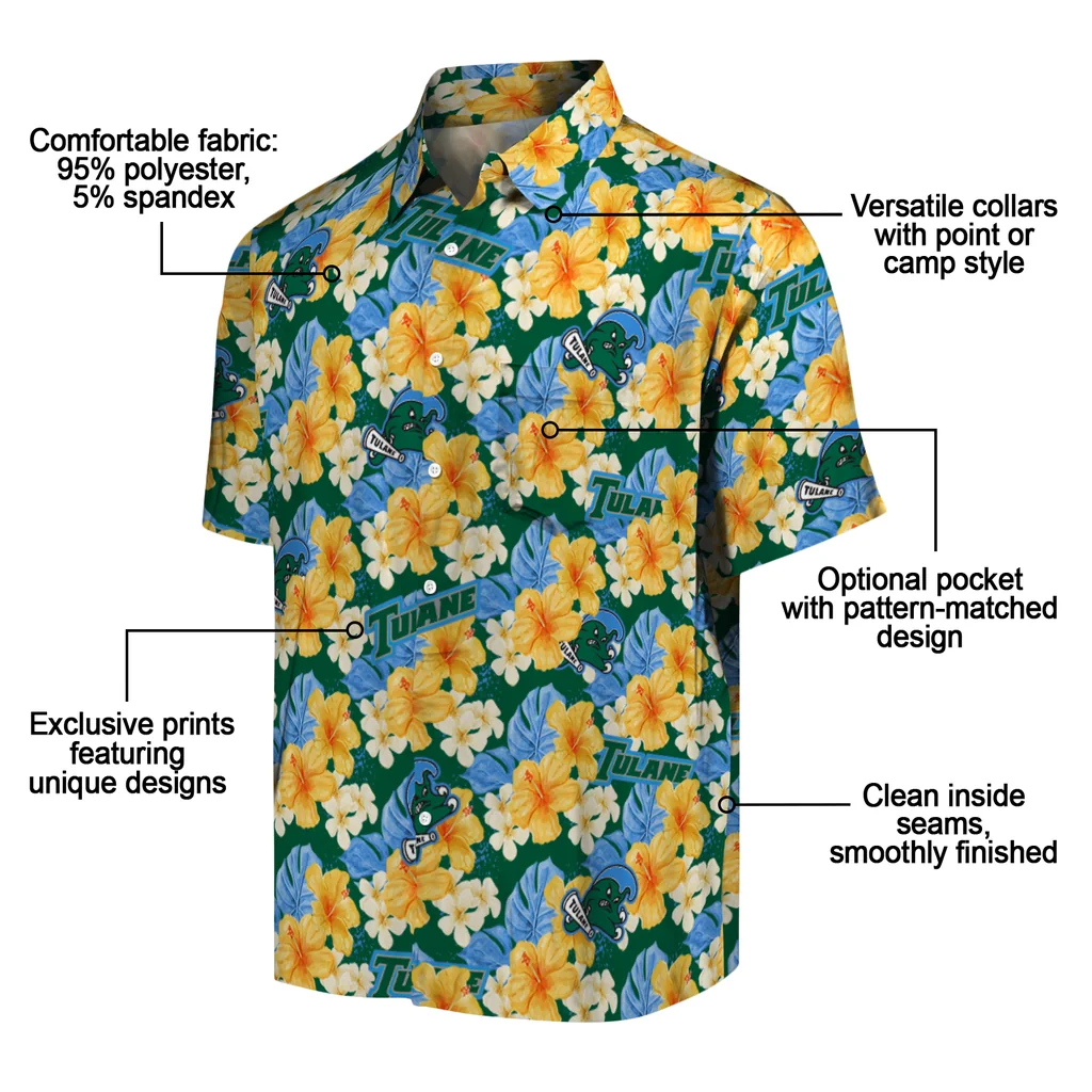 Tulane Green Wave Hawaiian Shirt - Hibiscus Tropics tulane green wave hibiscus tropics green yellow hawaiian shirts new arrival