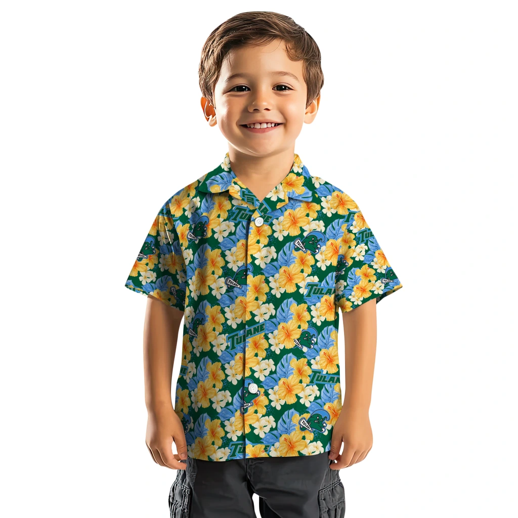 Tulane Green Wave Hawaiian Shirt - Hibiscus Tropics tulane green wave hibiscus tropics green yellow hawaiian shirts top rated