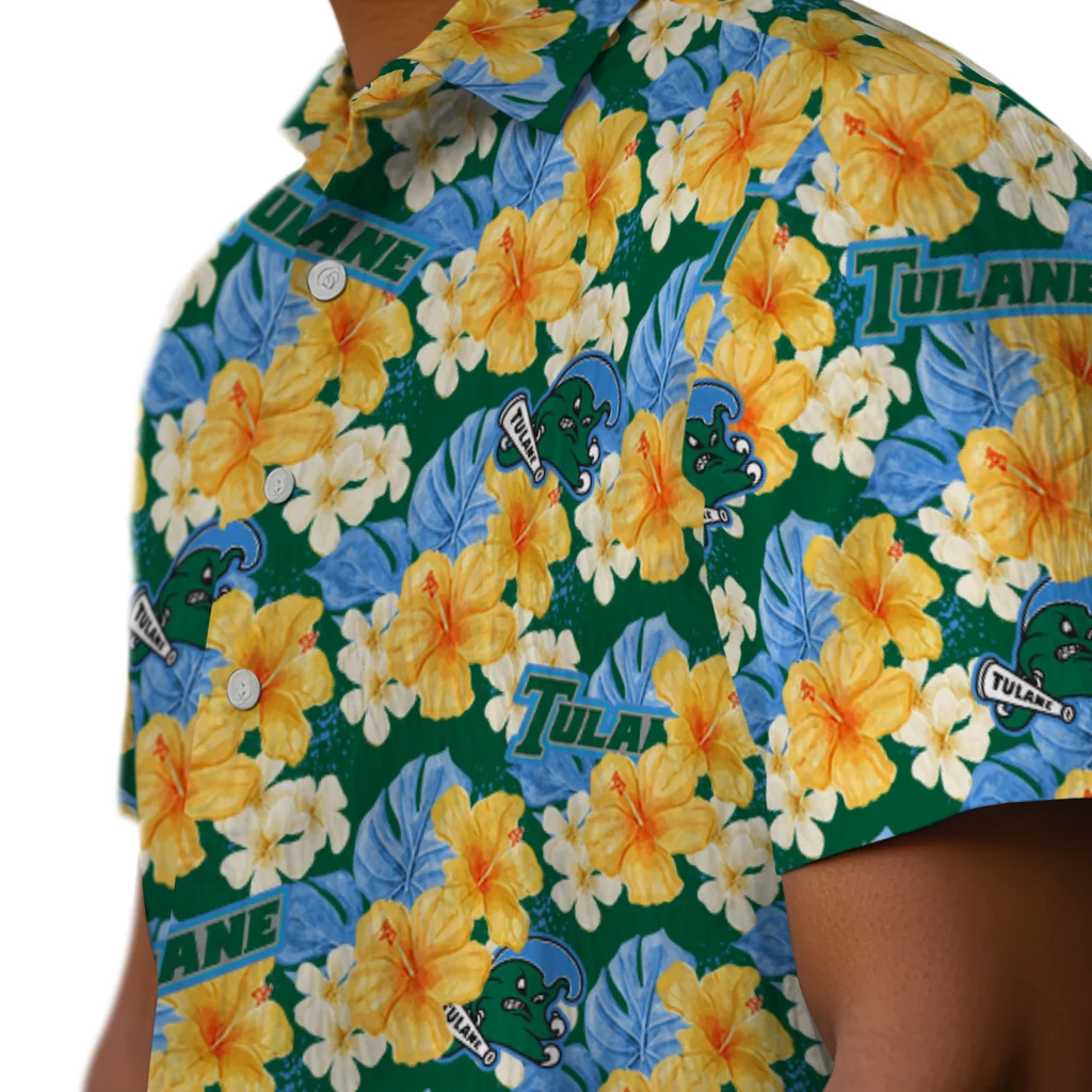 Tulane Green Wave Hawaiian Shirt - Hibiscus Tropics tulane green wave hibiscus tropics green yellow hawaiian shirts trendy