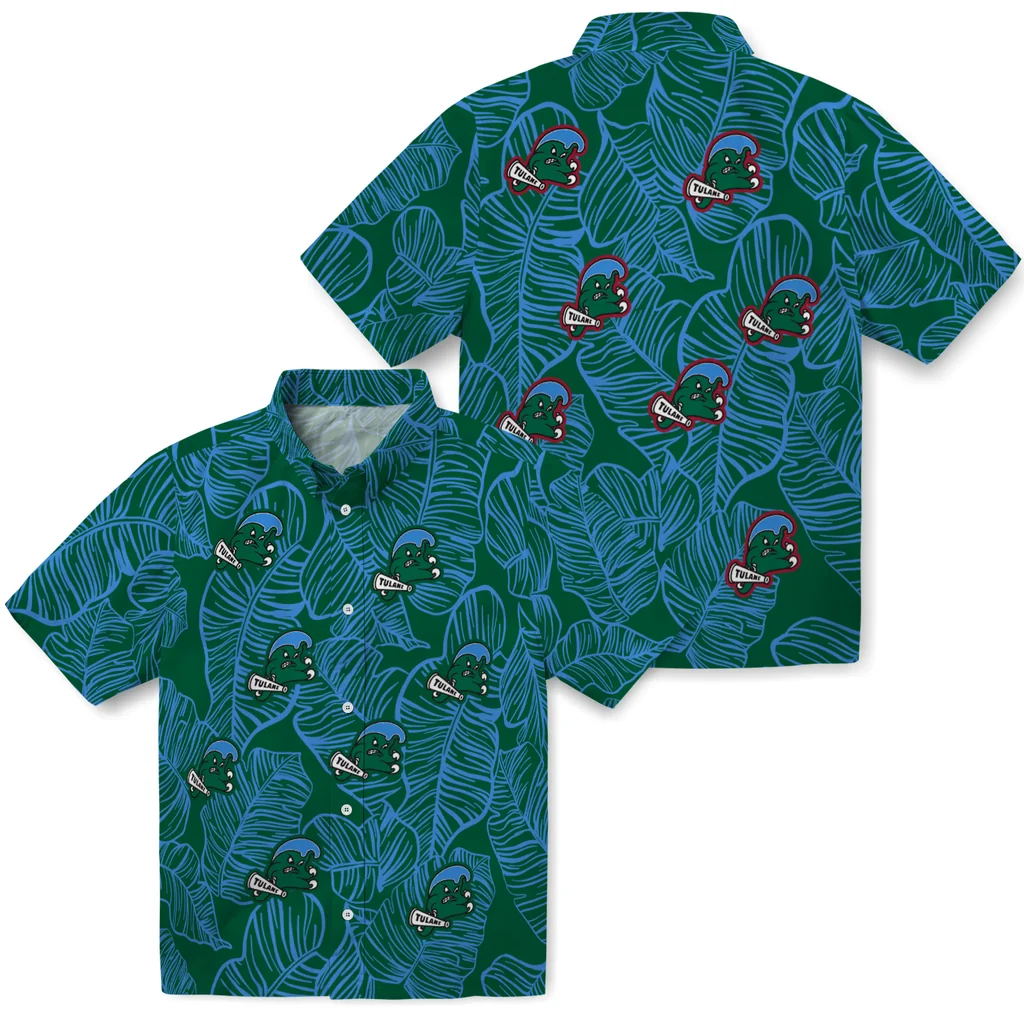 Tulane Green Wave Hawaiian Shirt - Leaf Outline tulane green wave leaf outline green hawaiian shirts high quality