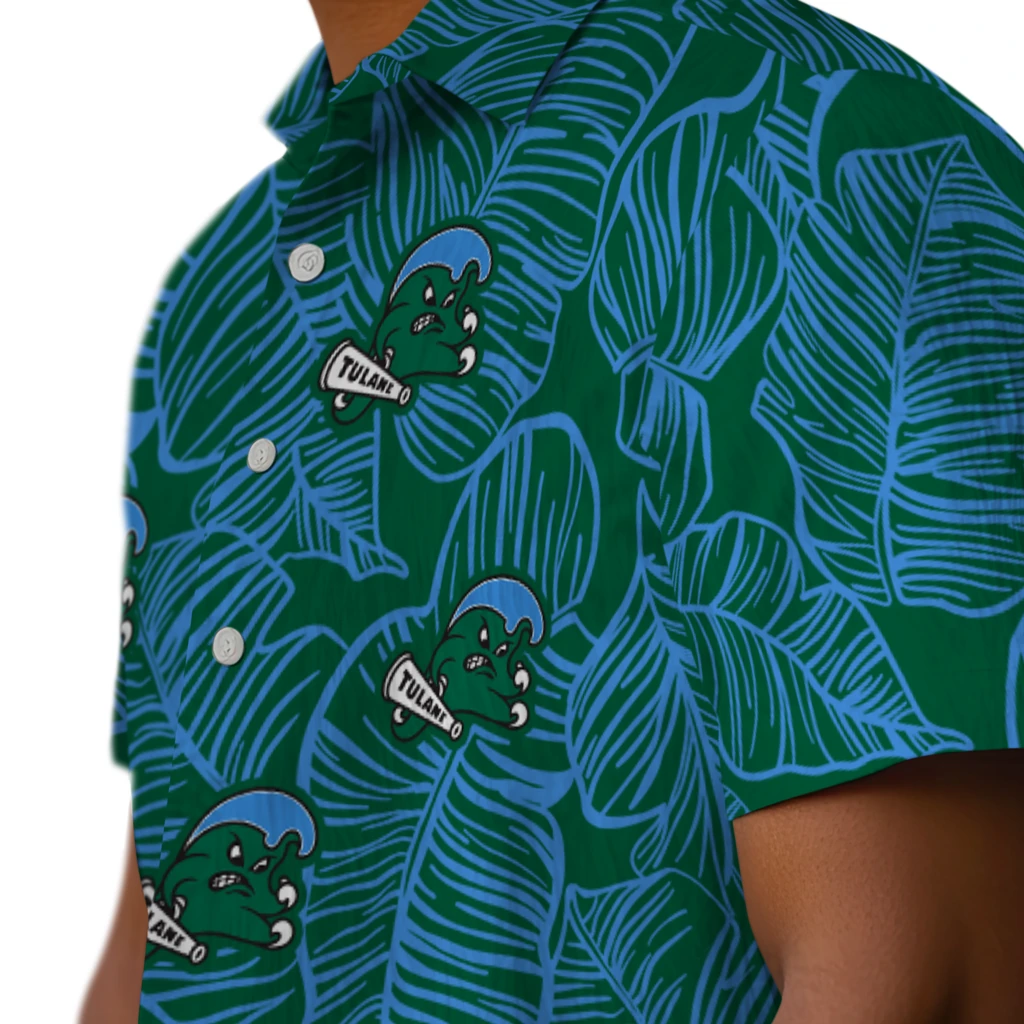 Tulane Green Wave Hawaiian Shirt - Leaf Outline tulane green wave leaf outline green hawaiian shirts trendy